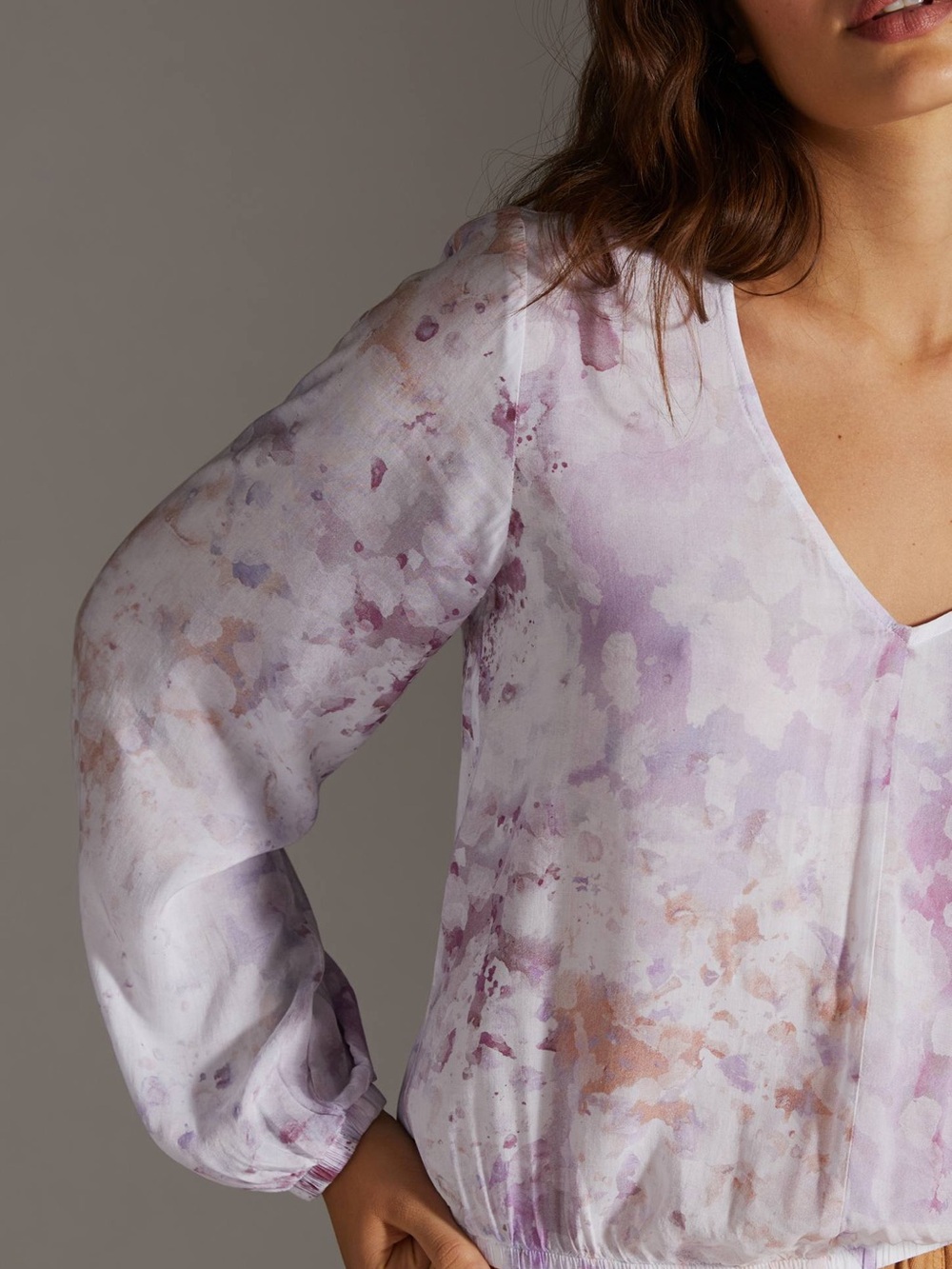 Anthropologie Cloth & Stone Tie-Dye Blouse Purple Pink Boho Size M - Picture 2 of 13